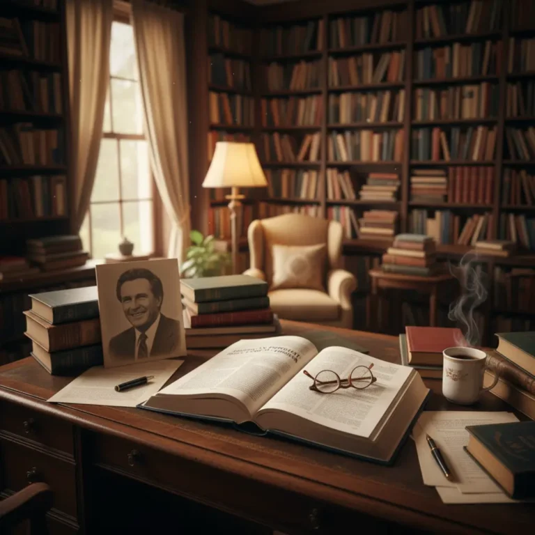 Author Thomas Patterson's desk featuring his Huey Long biography, "American Populist," highlighting his historical research
